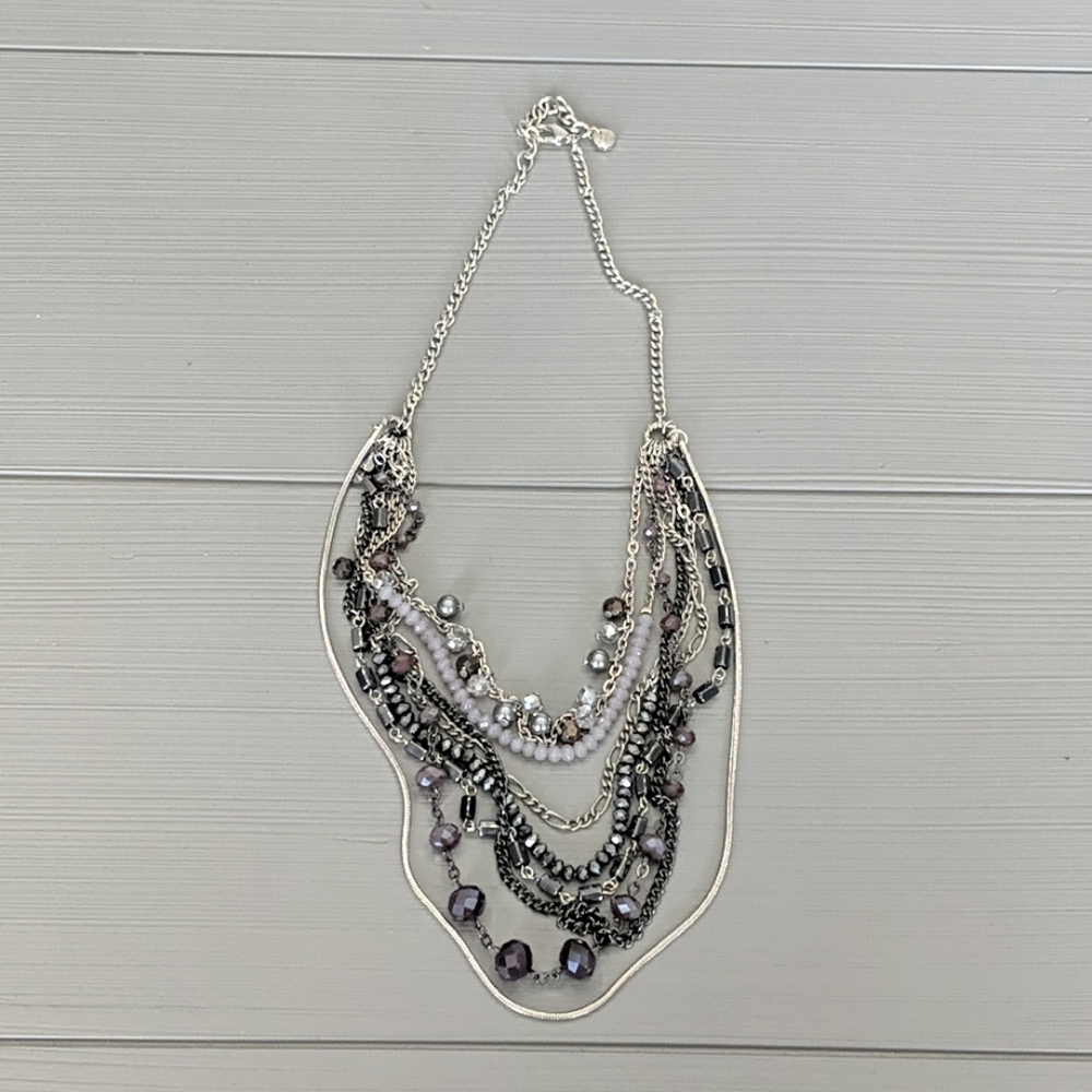 Loft Multi Strand Blue/Silver/Grey Beaded Necklace